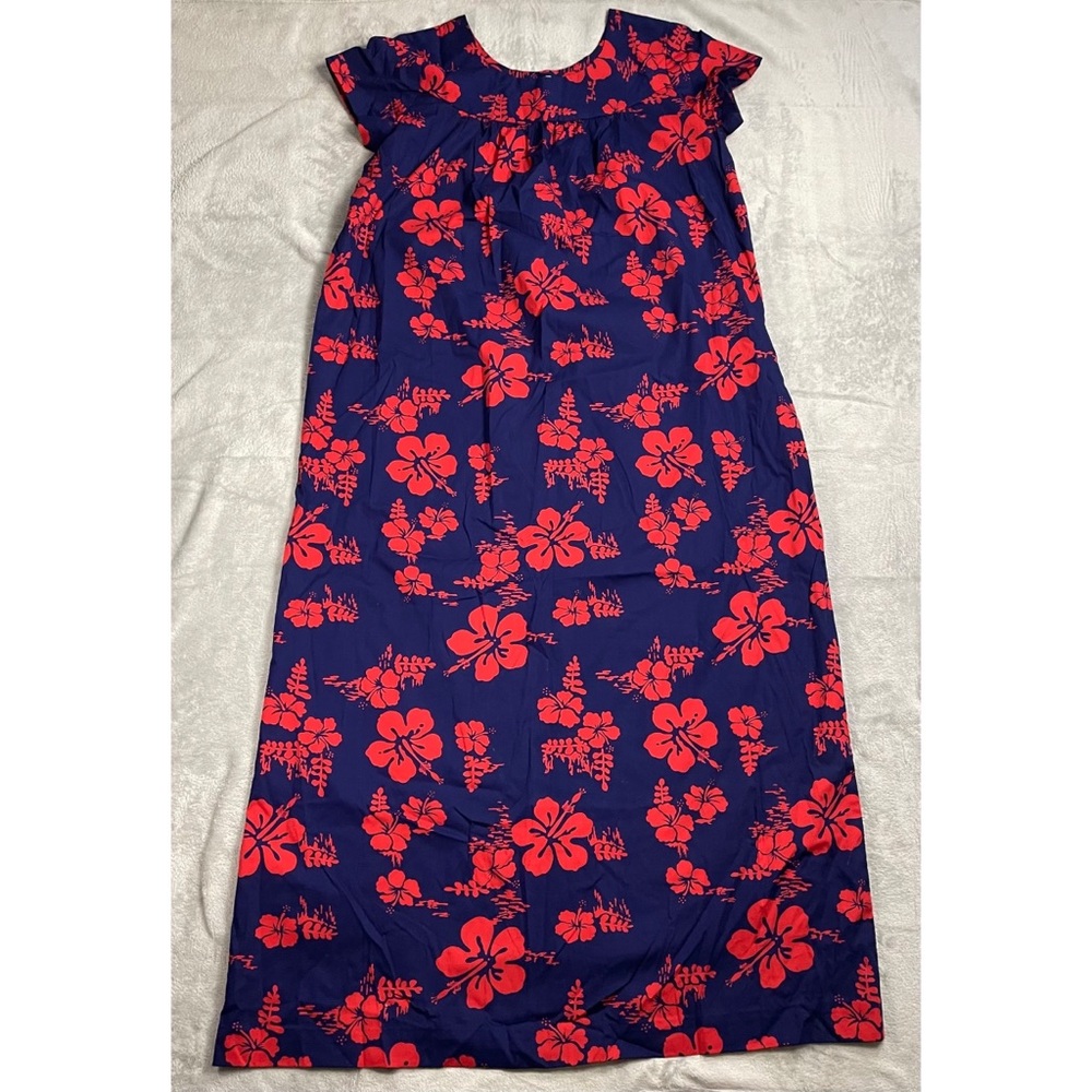 Ui‎ Maikai Hawaiian Maxi Dress Vintage 14 Tropical Floral Hawaii Cotton Beach